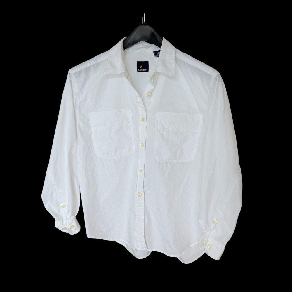 90's Lizsport White Cotton Button Down Long Sleeve Shirt Pocket Size L